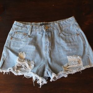 Distressed High-Rise Lightwash Jean Shorts